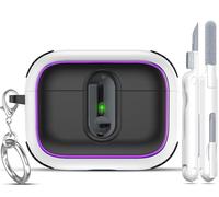 MHYALUDO pour Étui AirPods Pro 2 avec Protection Militaire Contre Les Chutes & Magnétique, Coque Anti-Choc pour AirPods Pro 2ème Génération avec Finition Métal Électroplaqué, Blanc/Noir