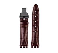 MHYATIO 21mm Cowhide Strap Compatible With Swatch Watchband YVS400 YVS401 YVS423 YVB404 Series Embossed Cowhide Watch Strap Bracelet Accessories(Brown-black B)