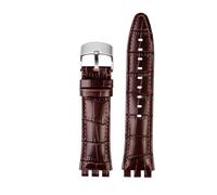 MHYATIO 21mm Cowhide Strap Compatible With Swatch Watchband YVS400 YVS401 YVS423 YVB404 Series Embossed Cowhide Watch Strap Bracelet Accessories(Brown -silver A)