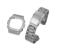 MHYATIO Compatible avec le bracelet de montre Casio Advanced Retrofit Diamond Case Strap DW5600/5610 GMW-B5000 Accessoires en métal for homme Bracelet de montre en acier inoxydable(White Black,5610mm)