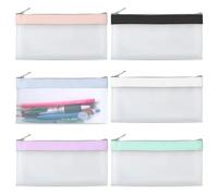 MHYMX Lot de 6 trousses à crayons transparentes - Grande capacité - Étanche - En TPU esthétique - Avec fermeture éclair - Pour bureau, école, voyage