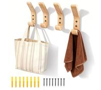 MHYMX Porte Manteau Mural Bois, 4 Pièces Patere Murale Individuels Crochet Porte Manteau Patere Murale Bois avec Vis pour Chambre à Coucher Salon Couloir