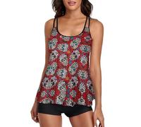MHYRAC Maillots de bain pour femmes, tankini mexicain avec short, bretelles spaghetti, Crânes mexicains., XXL