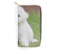 MHYRAC Portefeuille en cuir, Aloha Hand Hawaï, petite taille et grande capacité, facile à transporter, Chien bichon frisé., 19.7x10.5cm, Moderne