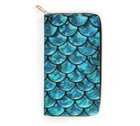 MHYRAC Portefeuille en cuir, Aloha Hand Hawaï, petite taille et grande capacité, facile à transporter, Écailles aigue-marine, 19.7x10.5cm, Moderne