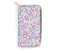 MHYRAC Portefeuille en cuir, Aloha Hand Hawaï, petite taille et grande capacité, facile à transporter, Fleurs roses et violettes., 19.7x10.5cm, Moderne