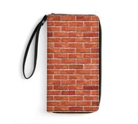 MHYRAC Portefeuille en cuir Bouledogue français avec corde, petite taille et grande capacité, facile à transporter, Texture murale en brique rouge., 19.7x10.5cm, Moderne