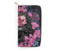 MHYRAC Portefeuille en cuir, cactus alpaga, petite taille et grande capacité, facile à transporter, Tête de mort fleur, 19.7x10.5cm, Moderne