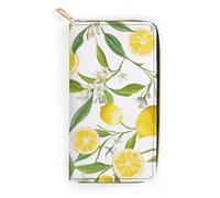 MHYRAC Portefeuille en cuir, dauphins ludiques, petite taille et grande capacité, facile à transporter, Citron avec fleurs et feuilles, 19.7x10.5cm, Moderne