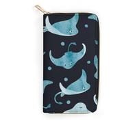 MHYRAC Portefeuille en cuir, E7e30e511f1088d2ae7f60a3068632af, petite taille et grande capacité, facile à transporter, Manta Ray and Fish, 19.7x10.5cm, Moderne