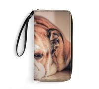 MHYRAC Portefeuille en cuir, fleur, avec corde, petite taille et grande capacité, facile à transporter, Bulldog anglais, 19.7x10.5cm, Moderne