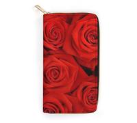 MHYRAC Portefeuille en cuir, fleur d'abeille, petite taille et grande capacité, facile à transporter, Motif roses - Rouge, 19.7x10.5cm, Moderne