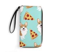 MHYRAC Portefeuille en cuir, licorne arc-en-ciel, mignon, avec corde, petite taille et grande capacité, facile à transporter, Corgi et Pizza, 19.7x10.5cm, Moderne