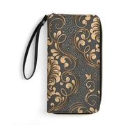 MHYRAC Portefeuille en cuir, mignon carlin, avec corde, petite taille et grande capacité, facile à transporter, Rococo Paisley Floral avec or, 19.7x10.5cm, Moderne