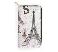 MHYRAC Portefeuille en cuir, motif singe banane, petite taille et grande capacité, facile à transporter, Paris Tour Eiffel Floral, 19.7x10.5cm, Moderne