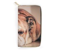 MHYRAC Portefeuille en cuir, noir à pois, petite taille et grande capacité, facile à transporter, Bulldog anglais, 19.7x10.5cm, Moderne