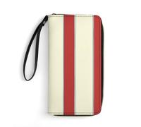 MHYRAC Portefeuille en cuir, orque, avec corde, petite taille et grande capacité, facile à transporter, Rayures rouges et crème, 19.7x10.5cm, Moderne