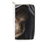 MHYRAC Portefeuille en cuir, orque mignon, petite taille et grande capacité, facile à transporter, Crâne effrayant portant un chapeau noir, 19.7x10.5cm, Moderne