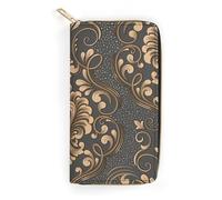 MHYRAC Portefeuille en cuir, patte de bouledogue français et chien, petite taille et grande capacité, facile à transporter, Rococo Paisley Floral avec or, 19.7x10.5cm, Moderne