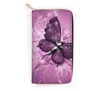 MHYRAC Portefeuille en cuir, Peace and Love, petite taille et grande capacité, facile à transporter, Purple Butterfly Art, 19.7x10.5cm, Moderne