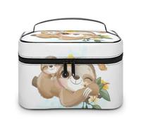 MHYRAC Trousse à cosmétiques, trousse de maquillage bouledogue français, trousse de toilette de voyage en cuir pour femme, Adorable petit paresseux, 25x18x15cm