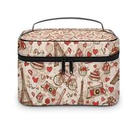 MHYRAC Trousse à cosmétiques, trousse de maquillage hippopotame, trousse de toilette de voyage en cuir pour femme, Motif Paris et Tour Eiffel, 25x18x15cm