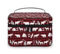 MHYRAC Trousse à cosmétiques, trousse de maquillage hippopotame, trousse de toilette de voyage en cuir pour femme, Plaid Buffalo Woodland Christmas, 25x18x15cm