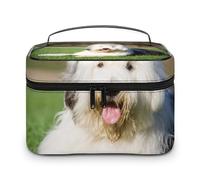 MHYRAC Trousse à cosmétiques, trousse de maquillage hippopotame, trousse de toilette de voyage en cuir pour femme, Chien de berger anglais, 25x18x15cm