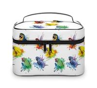 MHYRAC Trousse à cosmétiques, trousse de maquillage paresseux paresseux, trousse de toilette de voyage en cuir pour femme, Perroquet aquarelle 3D., 25x18x15cm