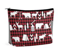 MHYRAC Trousse de maquillage portable avec fermeture éclair pour un usage quotidien, voyage, Plaid Buffalo Woodland Christmas, Taille unique