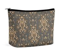 MHYRAC Trousse de maquillage Venise Italie, trousse de toilette portable avec fermeture éclair pour un usage quotidien, voyage, Rococo Paisley Floral avec or, Taille unique
