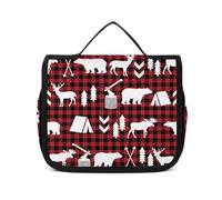 MHYRAC Trousse de toilette à suspendre, motif écossais de buffle, trousse de toilette de Noël, trousse de maquillage pour voyage, affaires, vacances, Plaid Buffalo Woodland Christmas, 22.5x18.5cm