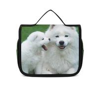 MHYRAC Trousse de toilette à suspendre, trousse de toilette arc-en-ciel Peace Love, trousse de maquillage pour voyage, affaires, vacances, Samoyed Dog, 22.5x18.5cm