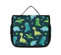 MHYRAC Trousse de toilette à suspendre, trousse de toilette drôle de chien bouledogue, trousse de maquillage pour voyage, affaires, vacances, Fond bleu avec dinosaures, 22.5x18.5cm