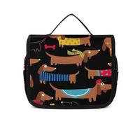 MHYRAC Trousse de toilette à suspendre, trousse de toilette en forme de hérisson, trousse de maquillage pour voyage, affaires, vacances, Teckel I Love My Dog, 22.5x18.5cm