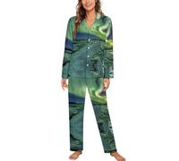 MHYRAC Vêtements de nuit, beaux ensembles de pyjama aurores boréales, vêtements d'intérieur à manches longues pour femme avec poches, Belles lumières du Nord., M
