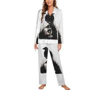 MHYRAC Vêtements de nuit, ensemble de pyjama d'Halloween à manches longues avec poches pour femme, Crâne de corbeau pour Halloween, S
