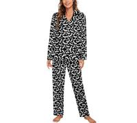 MHYRAC Vêtements de nuit, ensemble de pyjama d'Halloween chauve-souris gris, vêtements d'intérieur à manches longues pour femmes avec poches, Chauve-souris Halloween grise, S