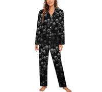 MHYRAC Vêtements de nuit, ensemble de pyjama tête de mort noir, vêtements de détente à manches longues pour femme avec poches, Tête de mort noire., M