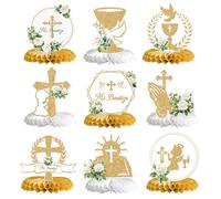 Mi Bautizo Lot de 9 centres de table en nid d'abeille pour baptême, première communion, baptême, fête prénatale, 1er anniversaire
