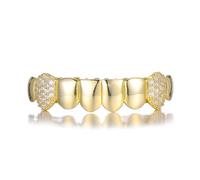 Mi-bling Mi-lisse Grillz Hip Hop Complets - PlaquÉ Or & Argent 18k, PavÉ de Cz Clair Dentaires Style Rappeur, Fête, Cosplay(Gold,Set)