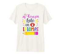 Mi Corazon Late en Dos Idiomas Professeur d'espagnol bilingue T-Shirt Haut de Gamme