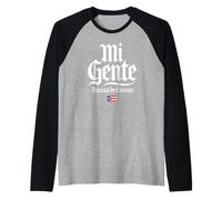Mi Gente Boricua de Corazón Drapeau de Porto Rico Imprimé Blanc Manche Raglan