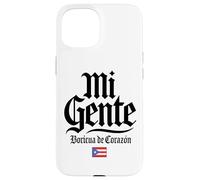 Mi Gente Boricua de Corazón Drapeau de Porto Rico Imprimé Noir Coque pour iPhone 15