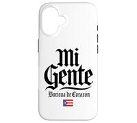 Mi Gente Boricua de Corazón Drapeau de Porto Rico Imprimé Noir Coque pour iPhone 16