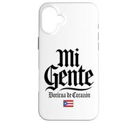Mi Gente Boricua de Corazón Drapeau de Porto Rico Imprimé Noir Coque pour iPhone 16 Plus