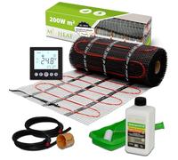 Mi-Heat Chauffage au sol électrique 200 W/m² 3,5 m² - Tapis chauffant pour lit mince pour pose en masse de compensation - Kit pour carrelage, vinyle, parquet et stratifié - Avec thermostat c16
