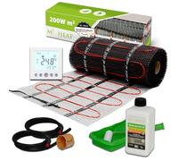 Mi-Heat Chauffage au sol électrique 200 W/m² 8,0 m² - Tapis chauffant pour lit mince pour pose en masse de compensation - Kit pour carrelage, vinyle, parquet et stratifié - Avec thermostat c16