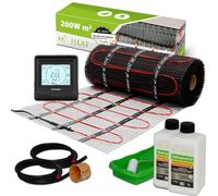Mi-Heat Kit de chauffage au sol électrique 200 W/m² 12 m² - Tapis chauffant - Pour carrelage, vinyle, parquet et stratifié - Avec thermostat e91 numérique noir