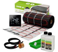 Mi-Heat Kit de chauffage au sol électrique 200 W/m² 15 m² - Chauffage au sol électrique - Installation facile - Rénovation - Installation et construction - Avec thermostat C17 numérique - Noir
